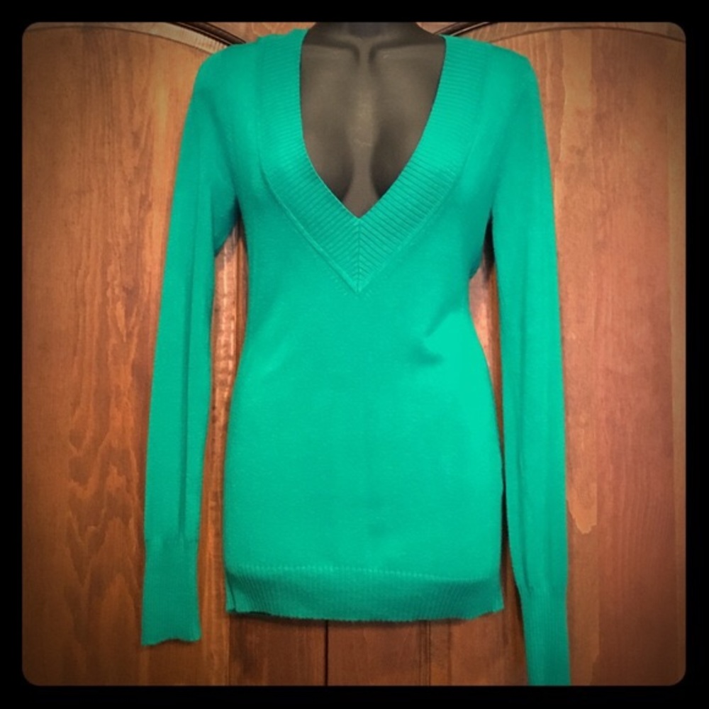 Express Fitted V-Neck Sweater in Emerald Green